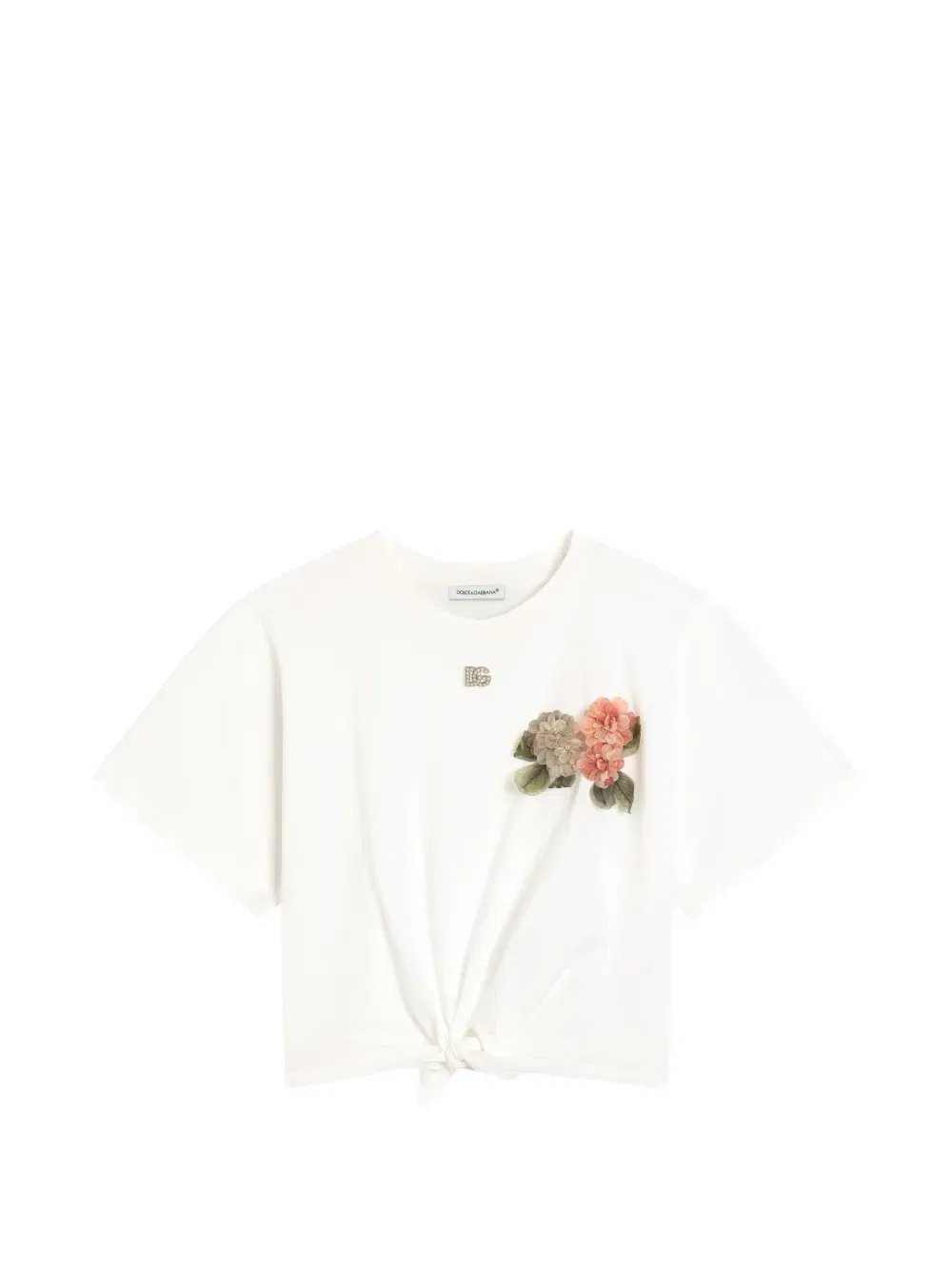 Футболка из джерси с цветочным декором и логотипом dg Dolce & Gabbana Kids, белый