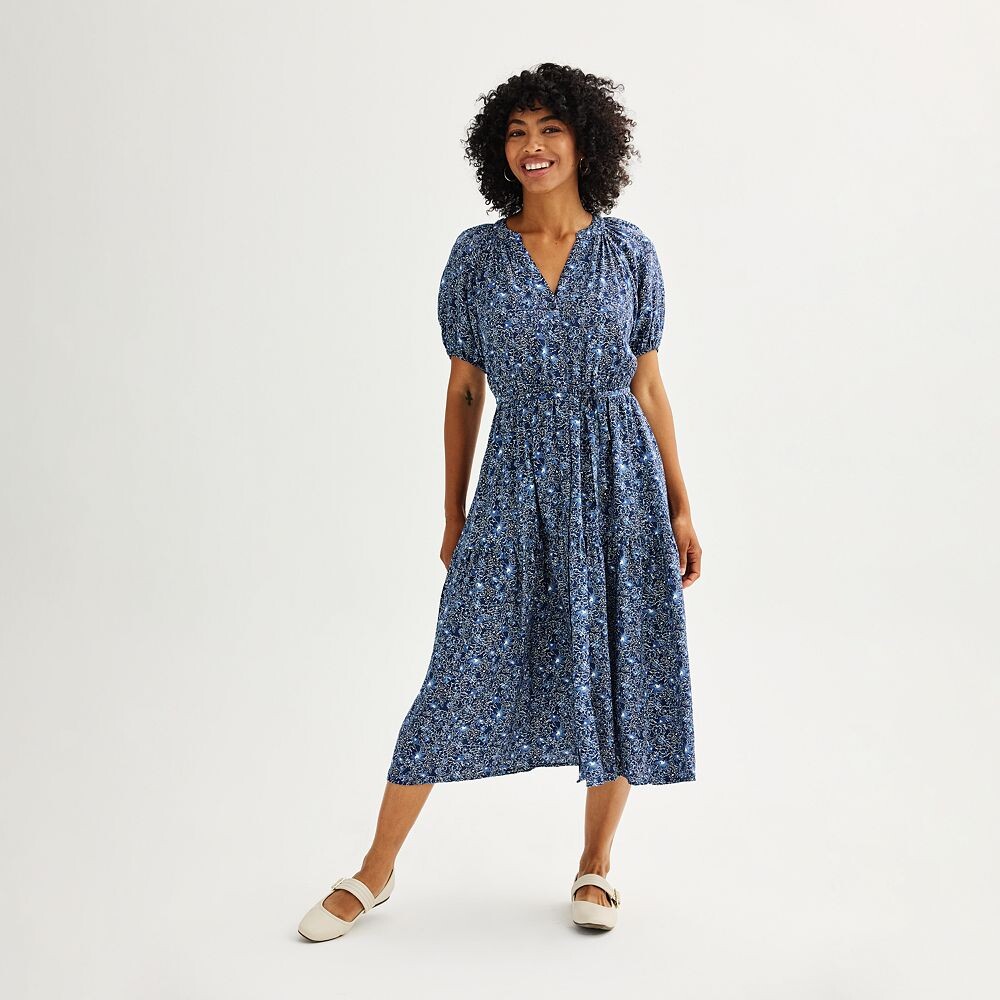 

Женское платье миди Sonoma Goods For Life с эластичными рукавами, цвет Denim Navy Floral