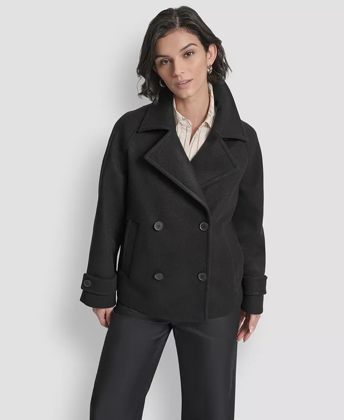 

Миниатюрное короткое двубортное пальто с воротником DKNY, черный