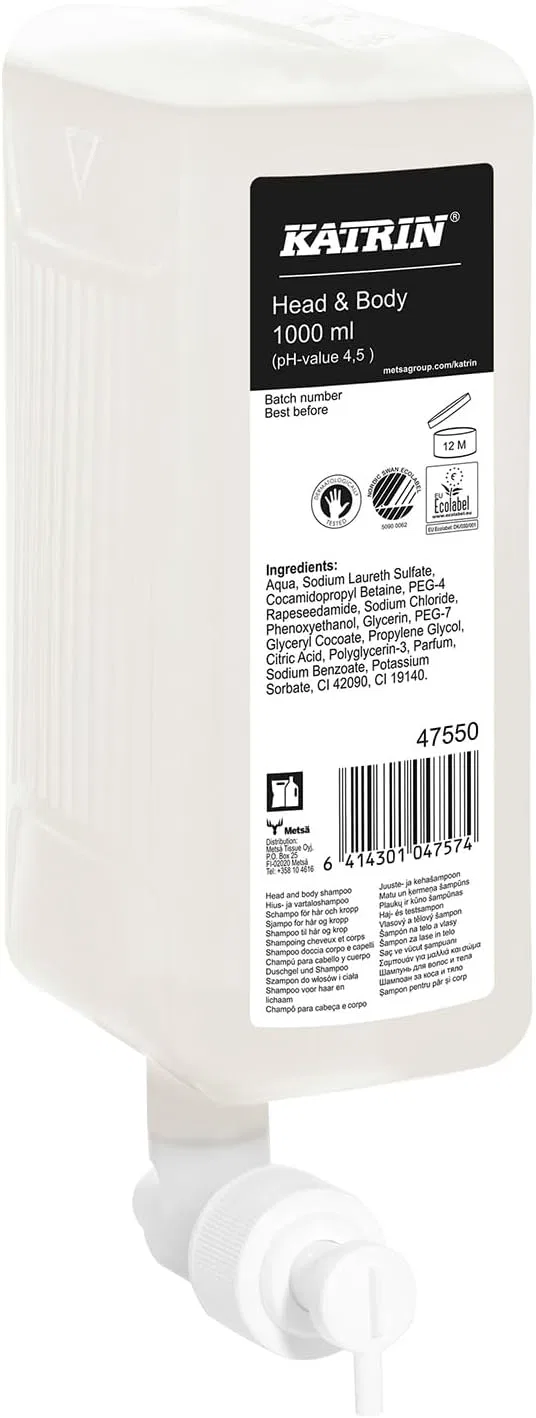 Гель-мыло для душа и волос «Head & Body Shower Gel Soap» от Katrin, 1000 мл Metsä Tissue