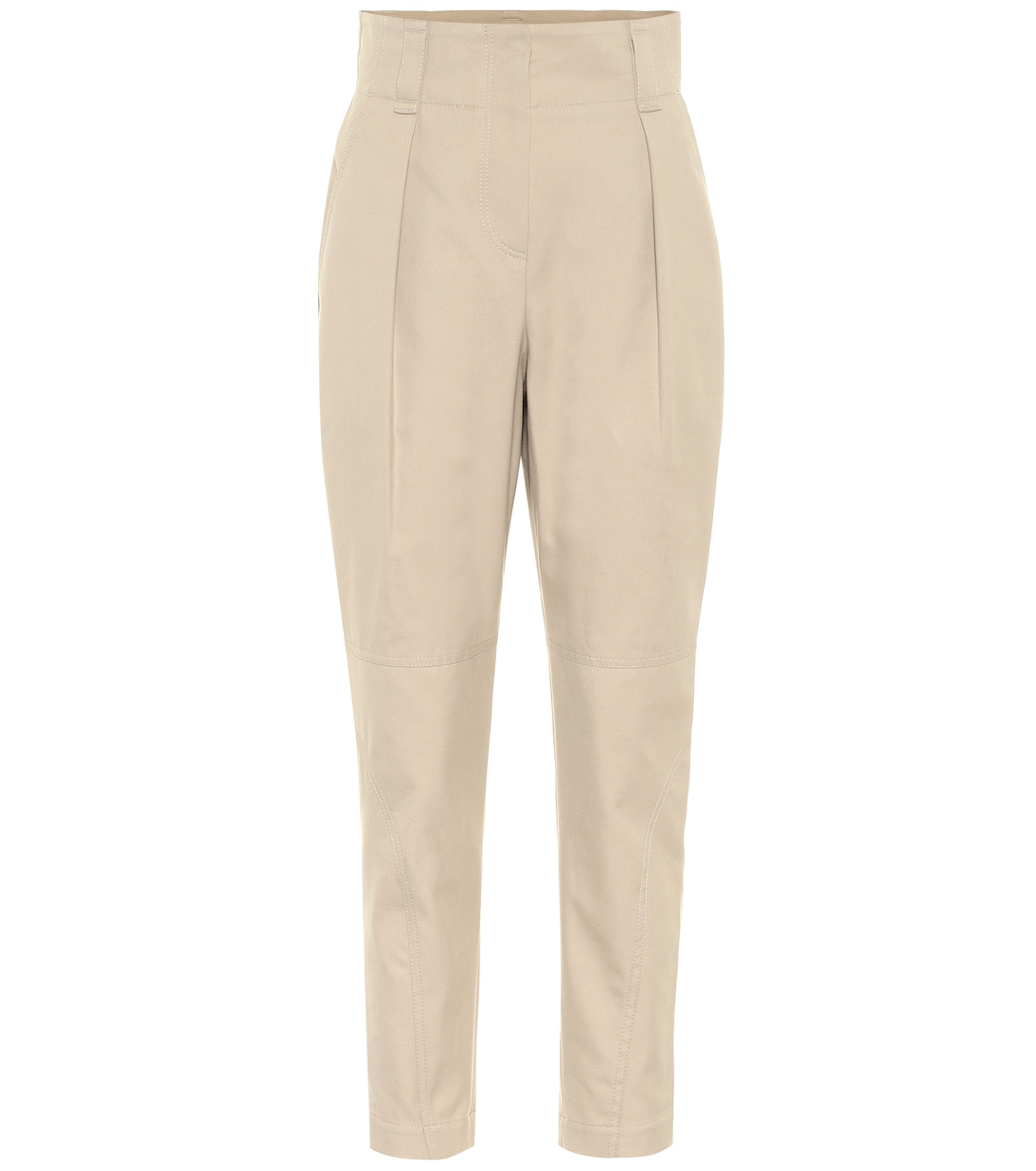 

Зауженные брюки с высокой талией из смесовой хлопковой ткани Brunello Cucinelli, Light Brown