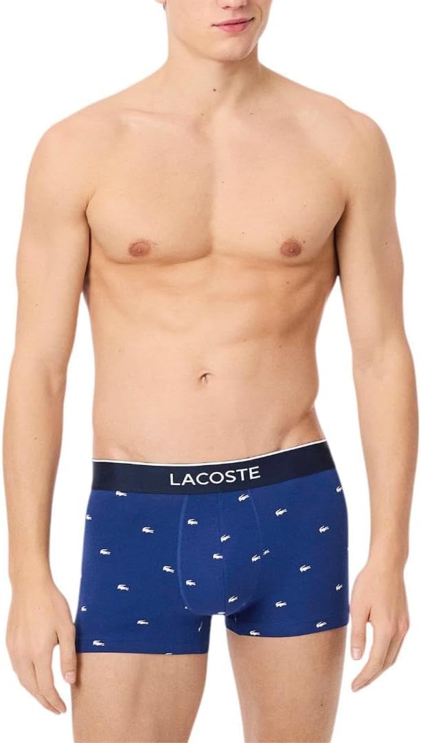 Трусы мужские Lacoste, 3 шт, хлопок с эластаном, принт крокодил, Blue/Grey/Red — фото 2