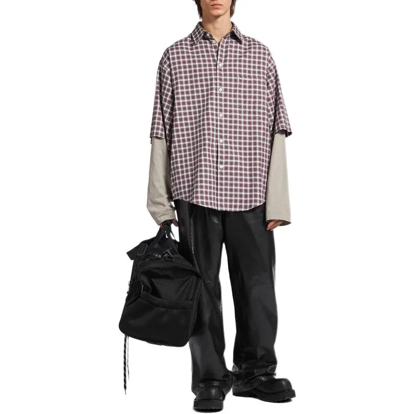 Рубашка слоеная checked Balenciaga, Red & Navy Blue — фото 3