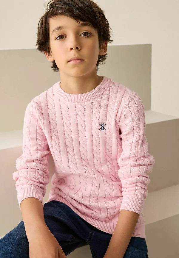 Джемпер с круглым вырезом и косами стандартного кроя Next, Pink — фото 2
