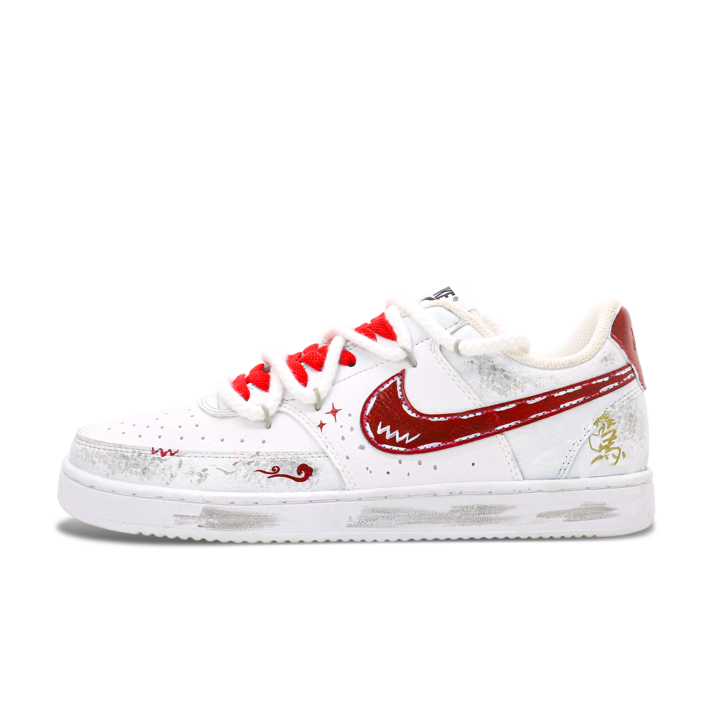 

Nike Кроссовки Court Vision Cinnabar Seal Leather Lightweight And Breathable Low top Skateboard для мужчин, цвет White/Red/Gold