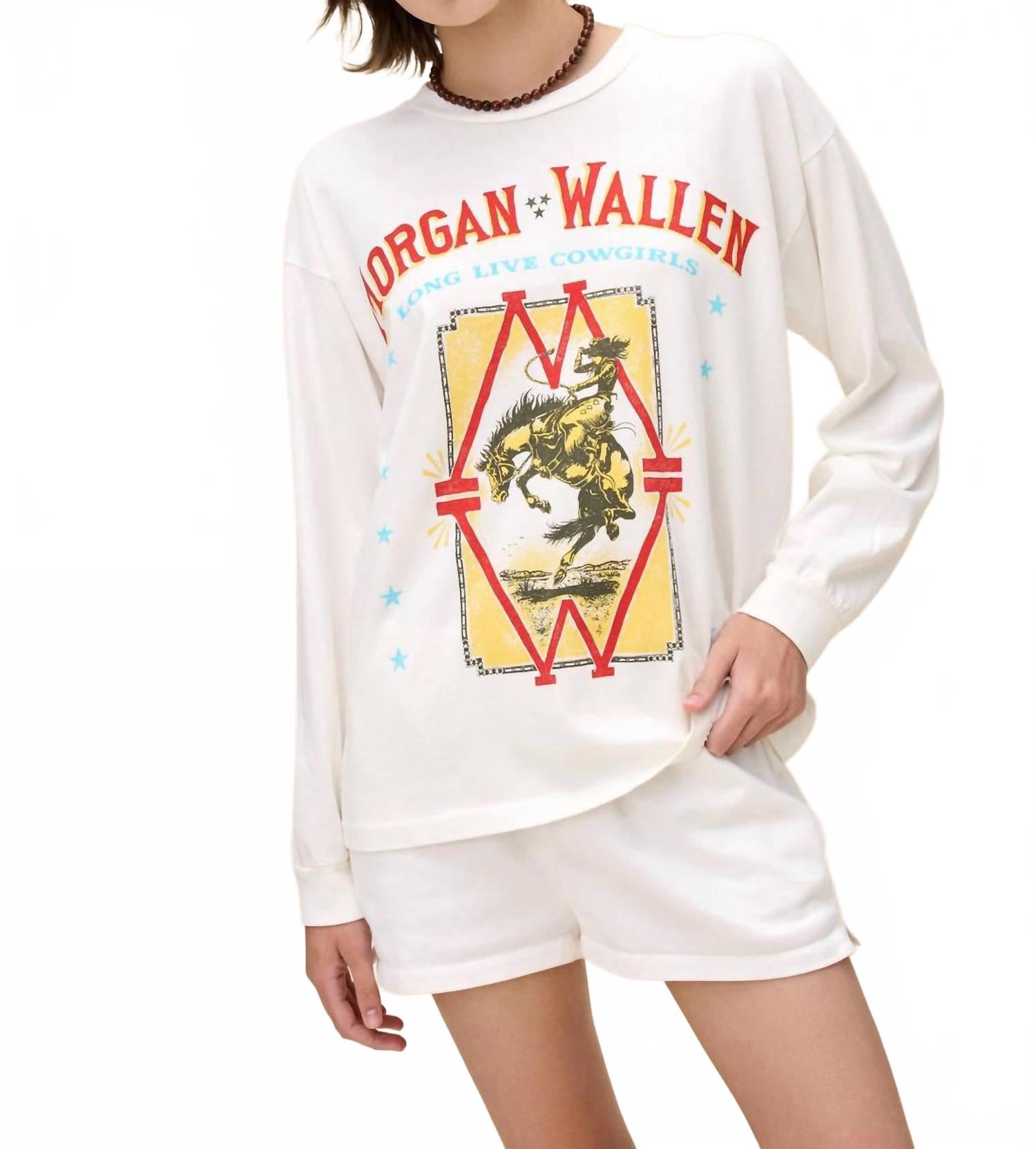 

Raquel Футболка с длинным рукавом "Да здравствуют ковбойши" в винтажном белом DAYDREAMER