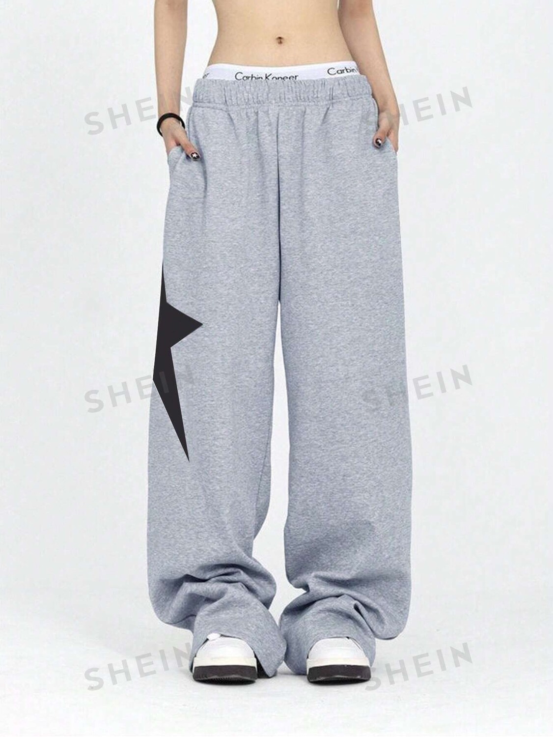 

EZwear Женские спортивные штаны больших размеров со звездами Shein, серый