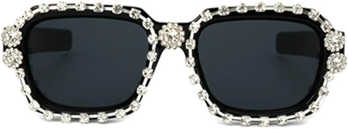 

Willochra Модные солнцезащитные очки с толстой оправой и кристаллами для женщин, квадратные, со стразами, для вечеринок, блестящие очки в стиле Y2k, Black