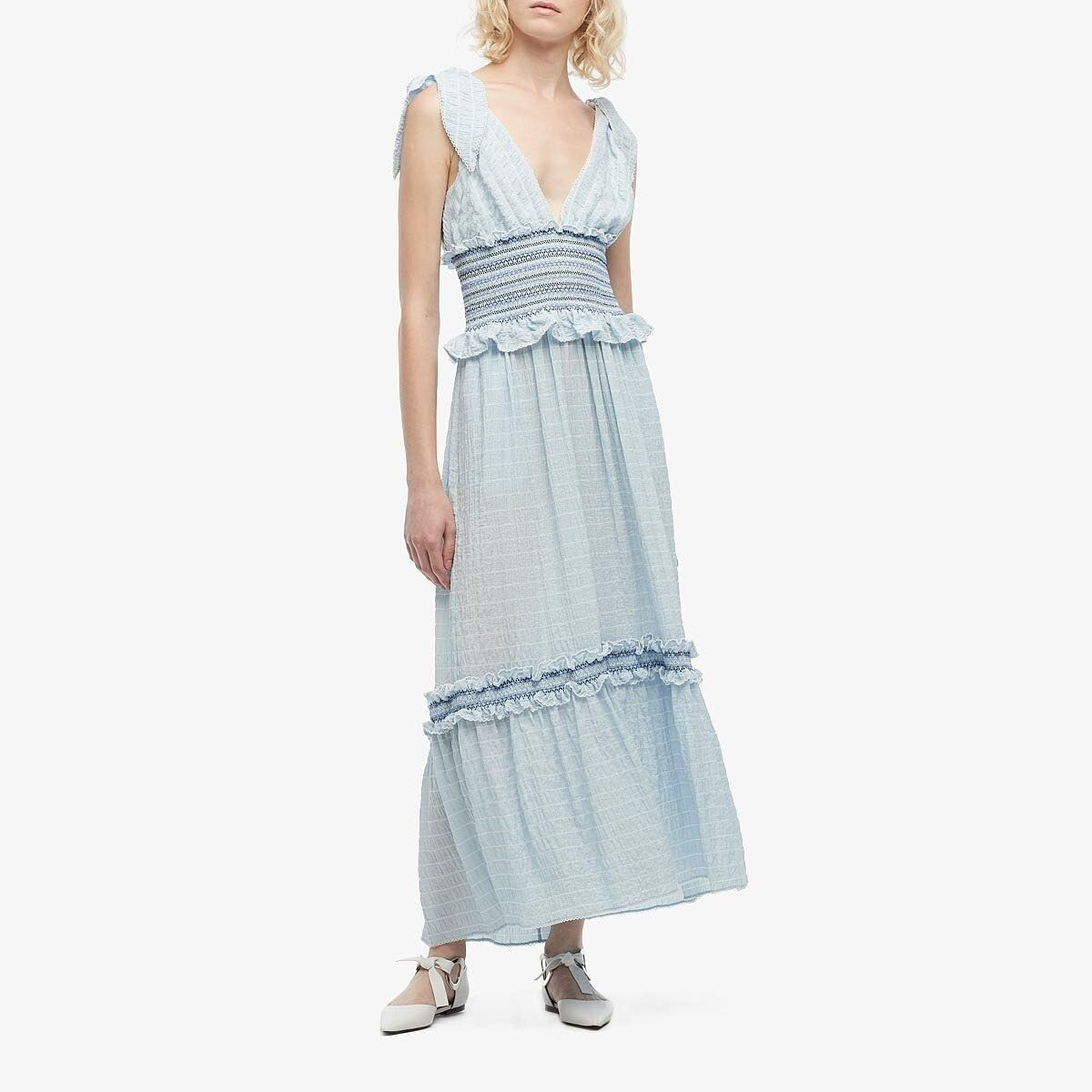 

Платье Jonathan Simkhai Smocked V-Neck Dress, цвет Ice Combo