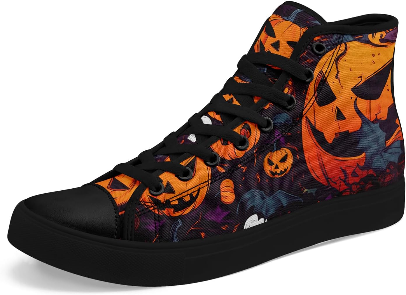 

Стильные высокие кеды из канвы для мужчин и женщин с дизайнами тыквы и призрака, праздничный подарок, легкая и дышащая обувь Coolcustomize, черный/оранжевый/серый/угольный