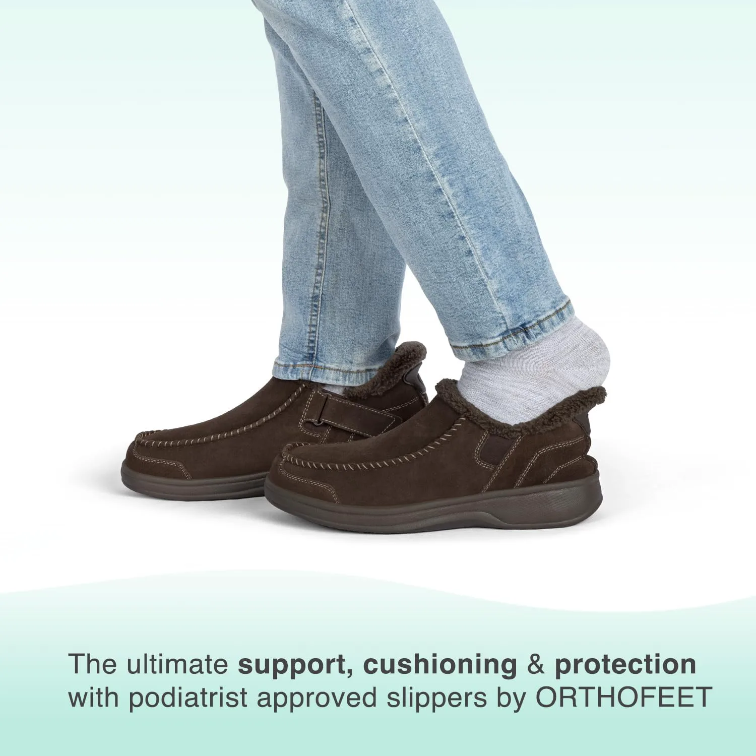 Мужские ортопедические кожаные тапочки Orthofeet Vito без использования рук — фото 2