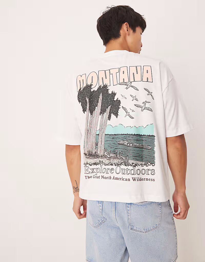 

Футболка ASOS DESIGN boxy oversized with scenic graphic in white marl