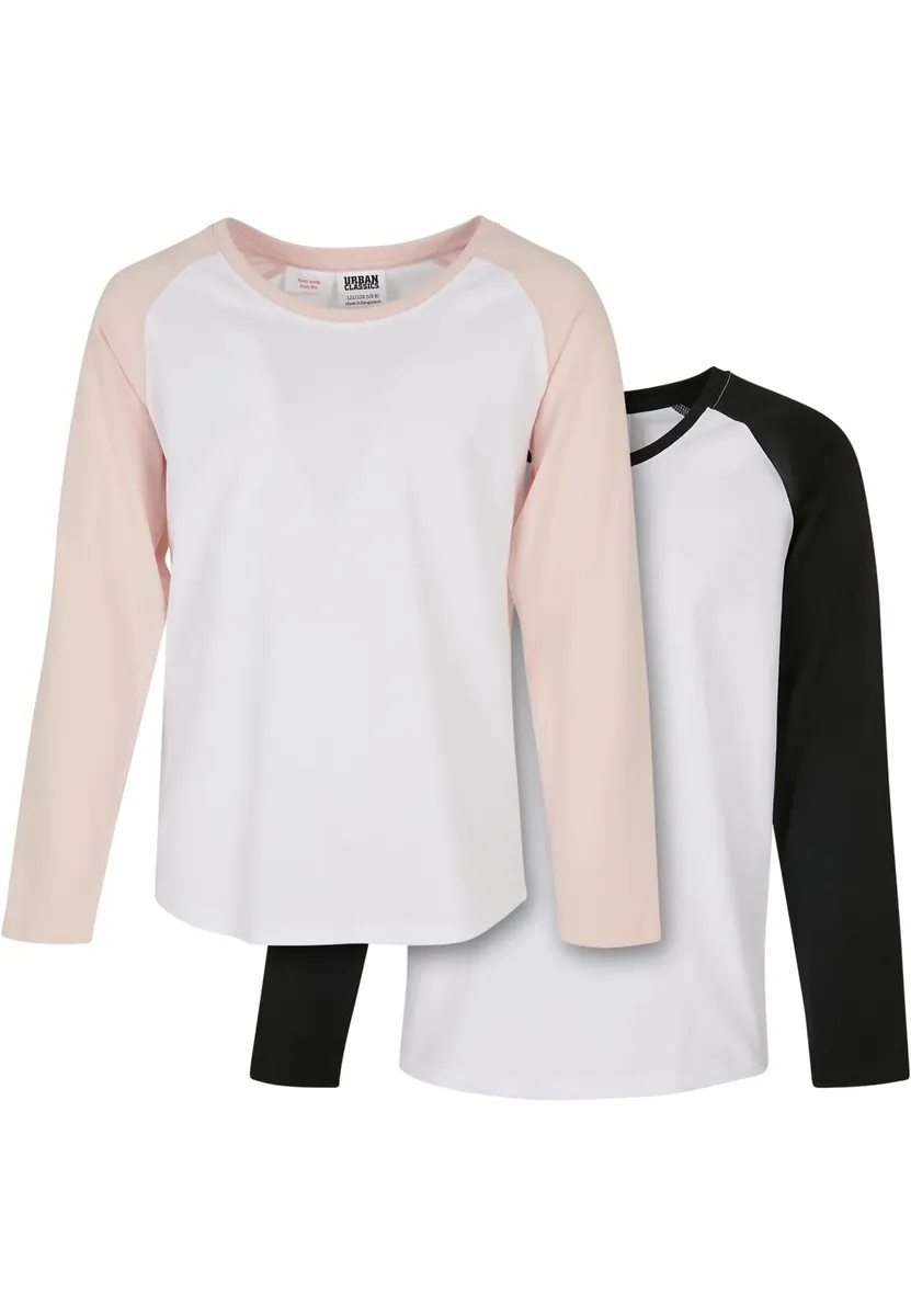 

Рубашка с короткими рукавами URBAN CLASSICS " Urban Classics Women's Girls Contrast Raglan Longsleeve 2-Pack", цвет White/Pink White/Black