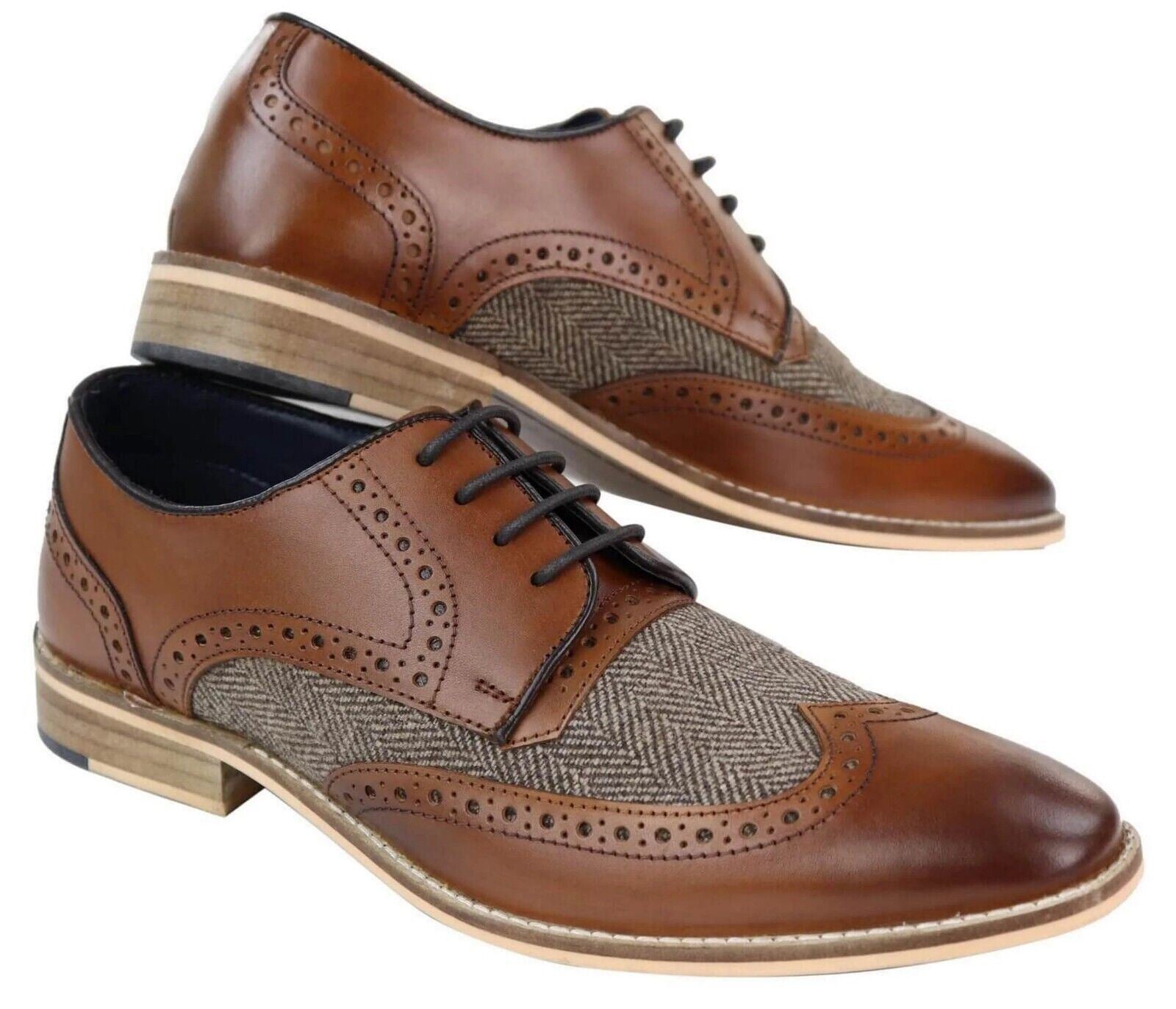 Мужские классические оксфорды Derby Brogue из твида в коричневой коже House Of Cavani — фото 2