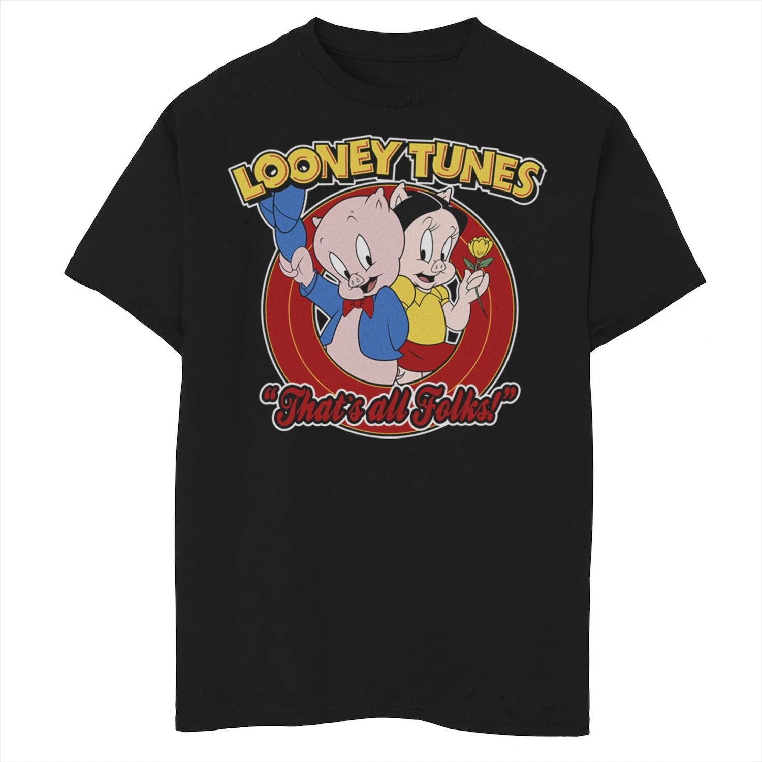 

Футболка с графическим рисунком в стиле ретро для мальчиков 8–20 лет Looney Tunes Porky Pig Pig Folks Licensed Character