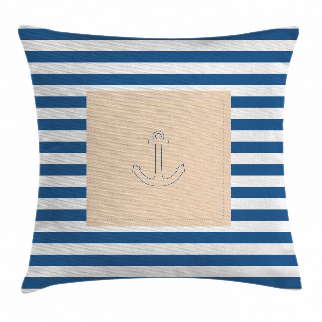 

Чехол на подушку ABAKUHAUS Harbour Stripe, Maritime Anchor, из устойчивой к цвету, моющейся ткани, двусторонний принт с прочной застежкой-молнией, 45 x 45 см, фиолетово-синий, персиково-белый.