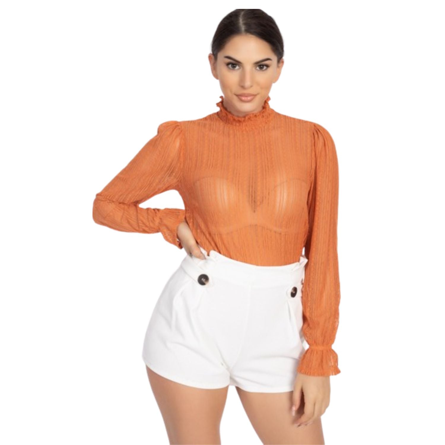

Кружевной топ с оборками и воротником-стойкой FASHNZFAB, цвет cinnamon