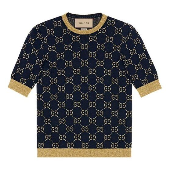 

Футболка gg cotton silk short sleeve top shirt navyblue Gucci, синий