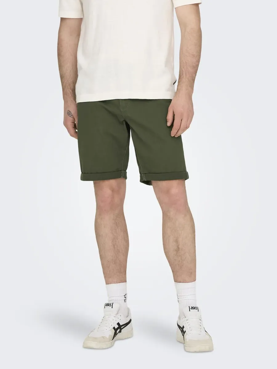 

Шорты-чиносы ONLY & SONS "ONSPETER LIFE REGULAR 0013 SHORTS NOOS", оливковый