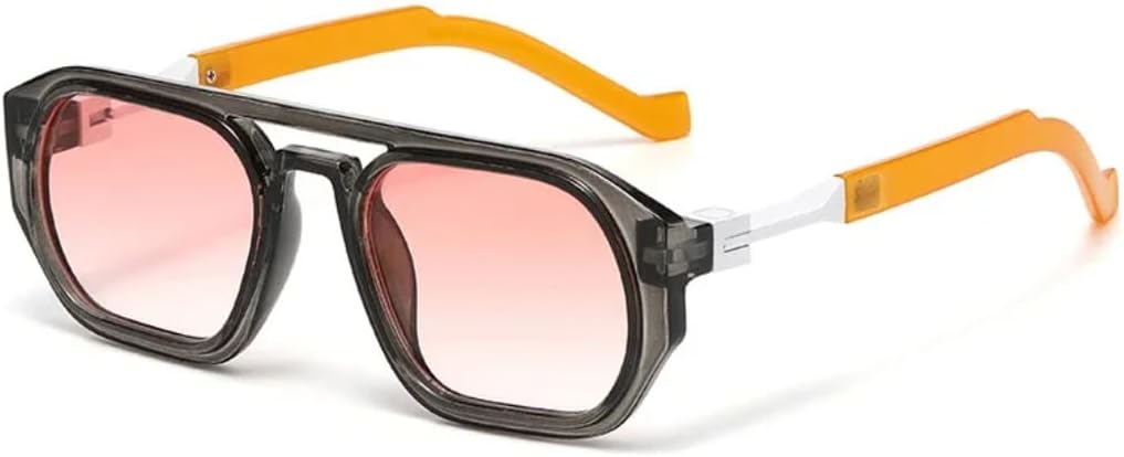 

Солнцезащитные очки в стиле ретро с двойными перемычками, многоугольные, для женщин и мужчин, с прозрачными градиентными линзами, модная оправа (серо-розовая) TVTBBVV, Gray Pink