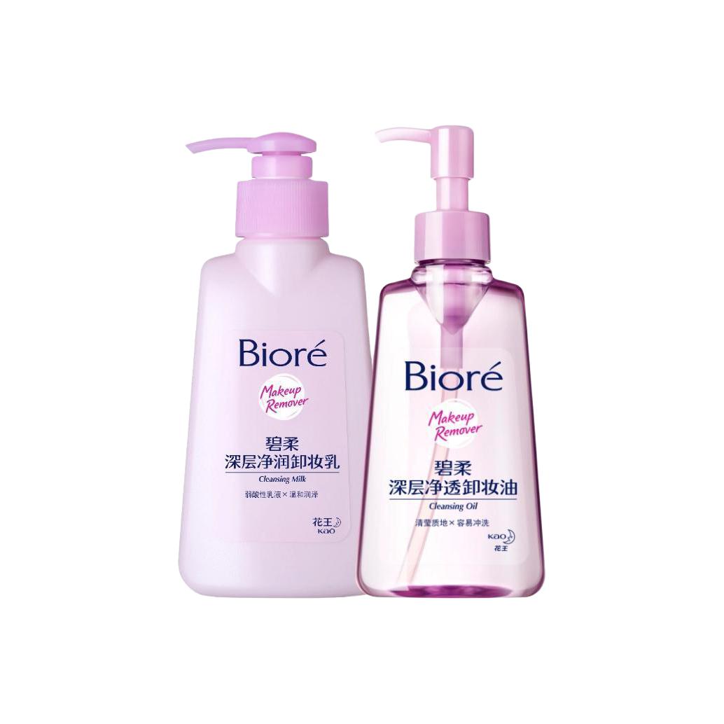 

Мягкое и очищающее средство для снятия макияжа, стабилизирующее и успокаивающее действие, 150 мл + 150 мл Biore, two-piece set: deep cleansing milk 150ml+deep cleansing oil 150ml