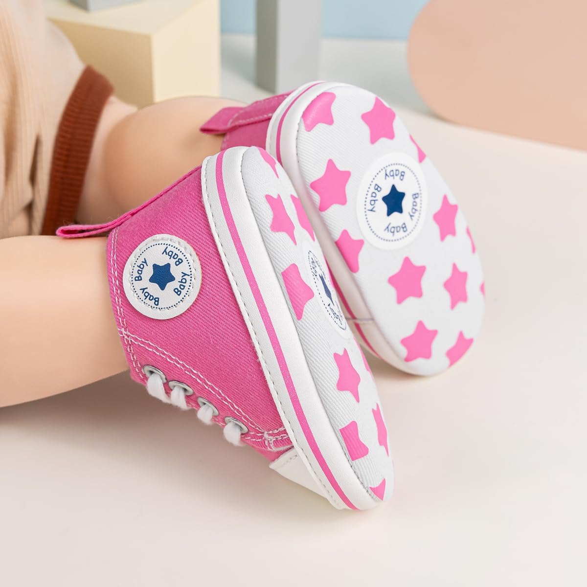 Детские кеды KIDSUN унисекс для мальчиков и девочек, с мягкой подошвой, на шнуровке, для новорожденных, обувь для первых шагов, для малышей, комнатная обувь, розовый — фото 2