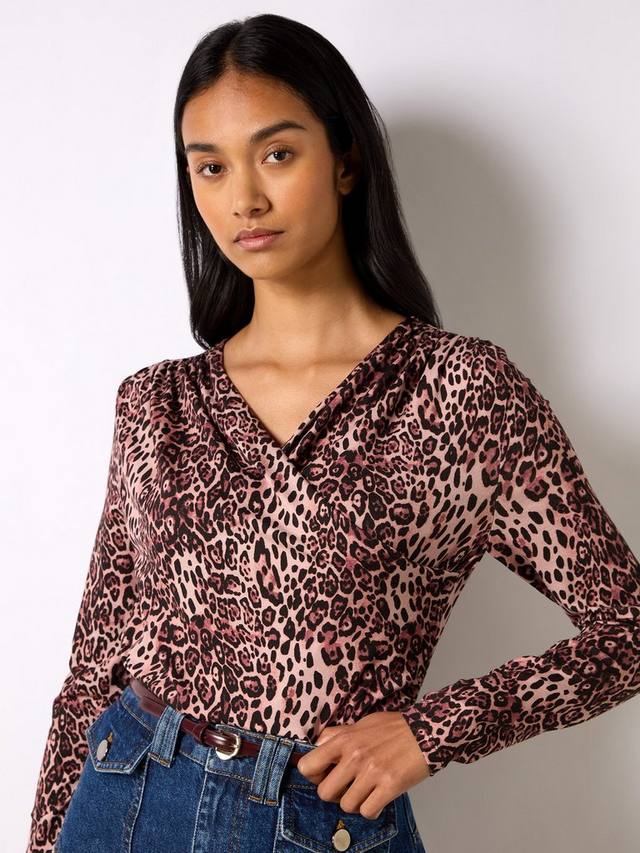 

Топ с леопардовым принтом и драпировкой спереди Ro&Zo, Pink