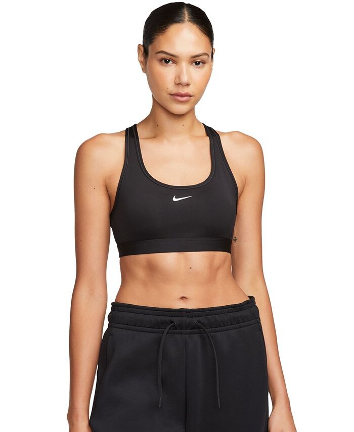 

Женский спортивный бюстгальтер без подкладок с легкой поддержкой Swoosh Nike, черный