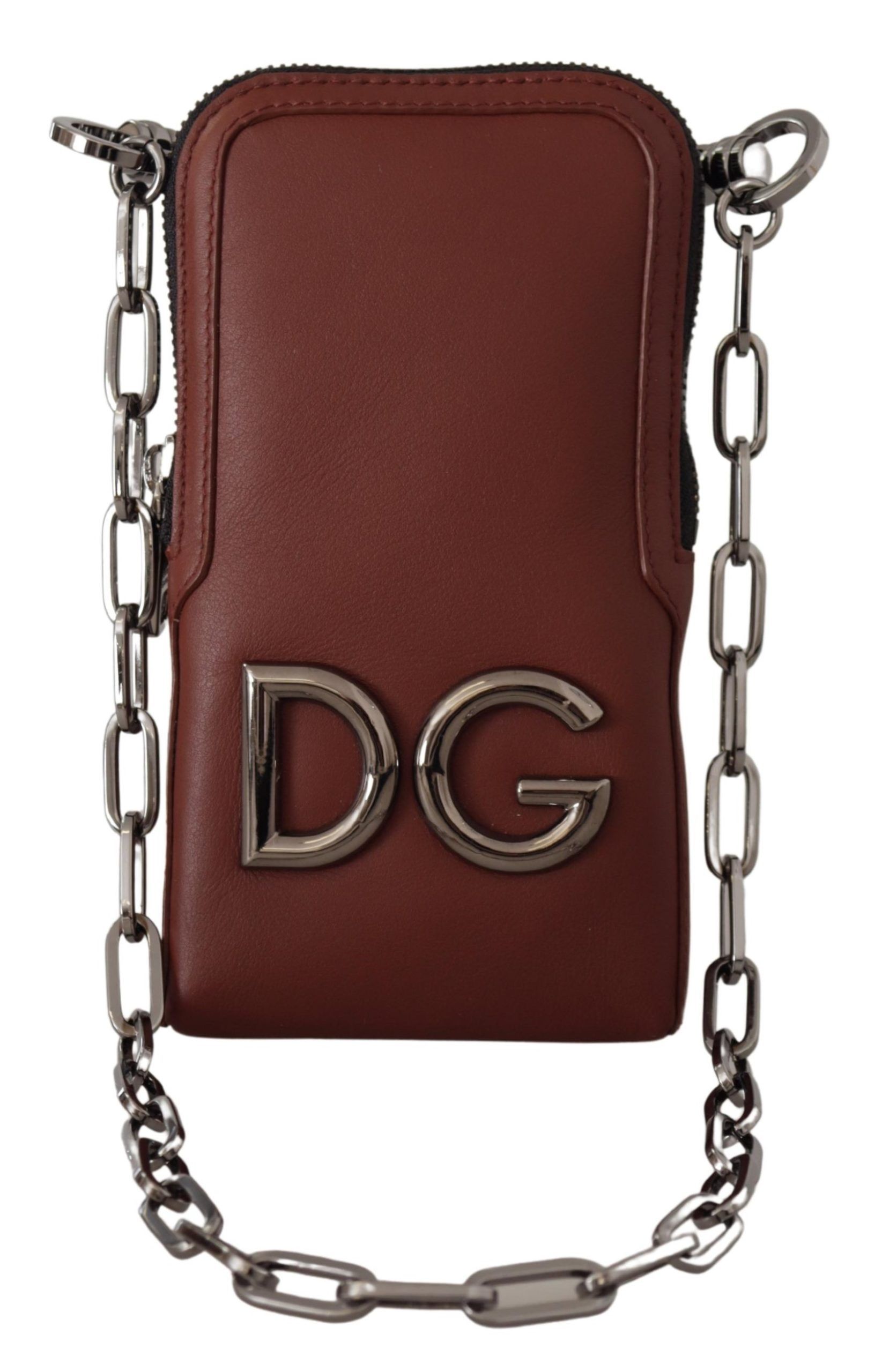 

Элегантный кожаный кошелек с карманом для телефона и цепочкой Dolce & Gabbana, коричневый