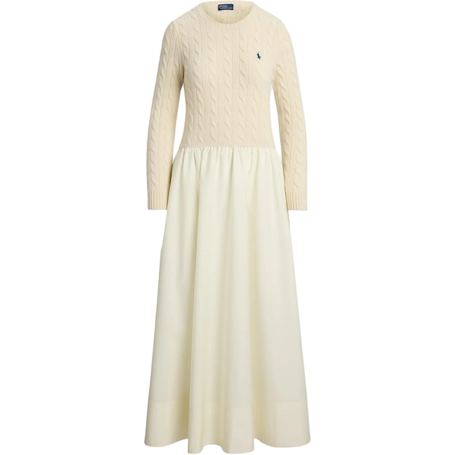 Платье-колокол из кабельной вязки Polo Ralph Lauren, Cream White