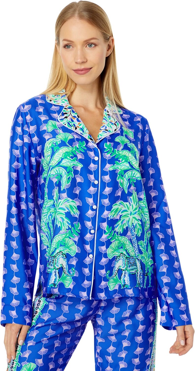 

Тканый топ с длинными рукавами PJ Lilly Pulitzer, цвет Blue Grotto Fan Favorite Engineered