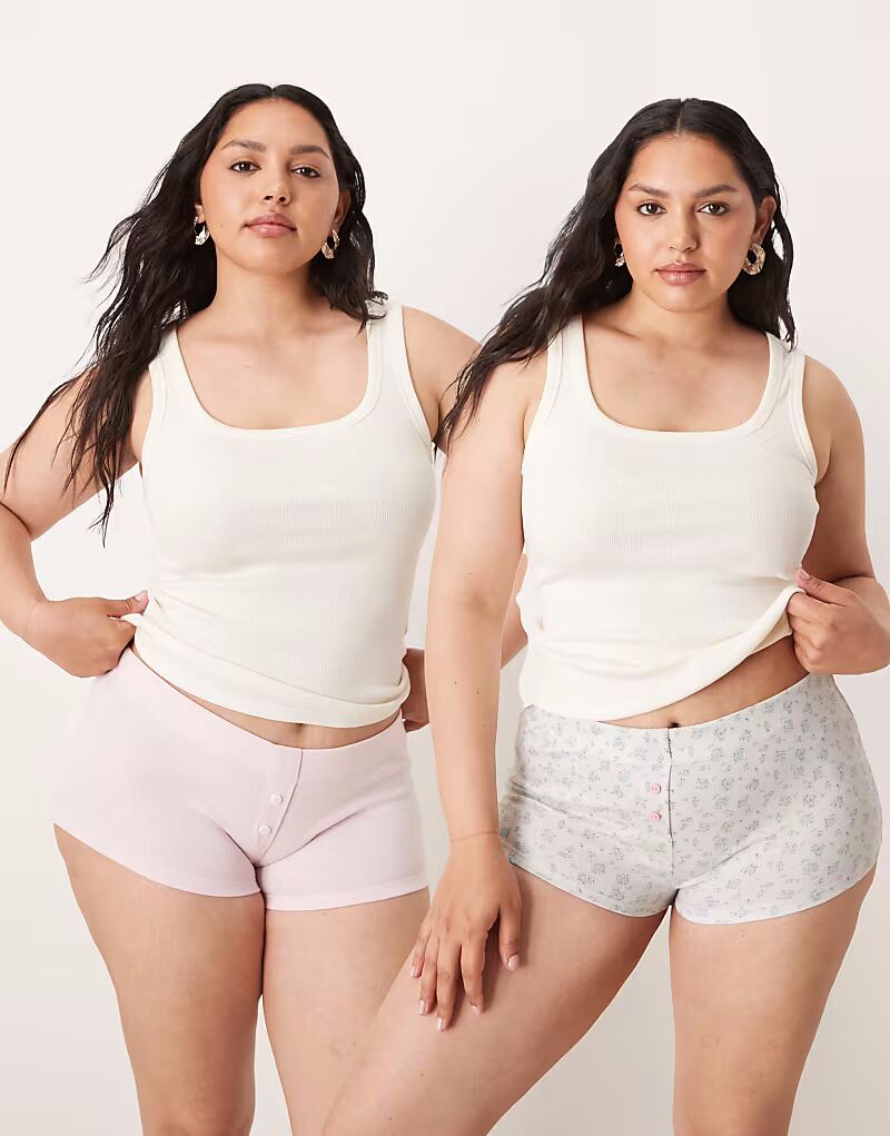 

Комплект из 2 пар трусов-боксеров ASOS DESIGN Curve с цветочным принтом и розовыми ажурными вставками ASOS Curve
