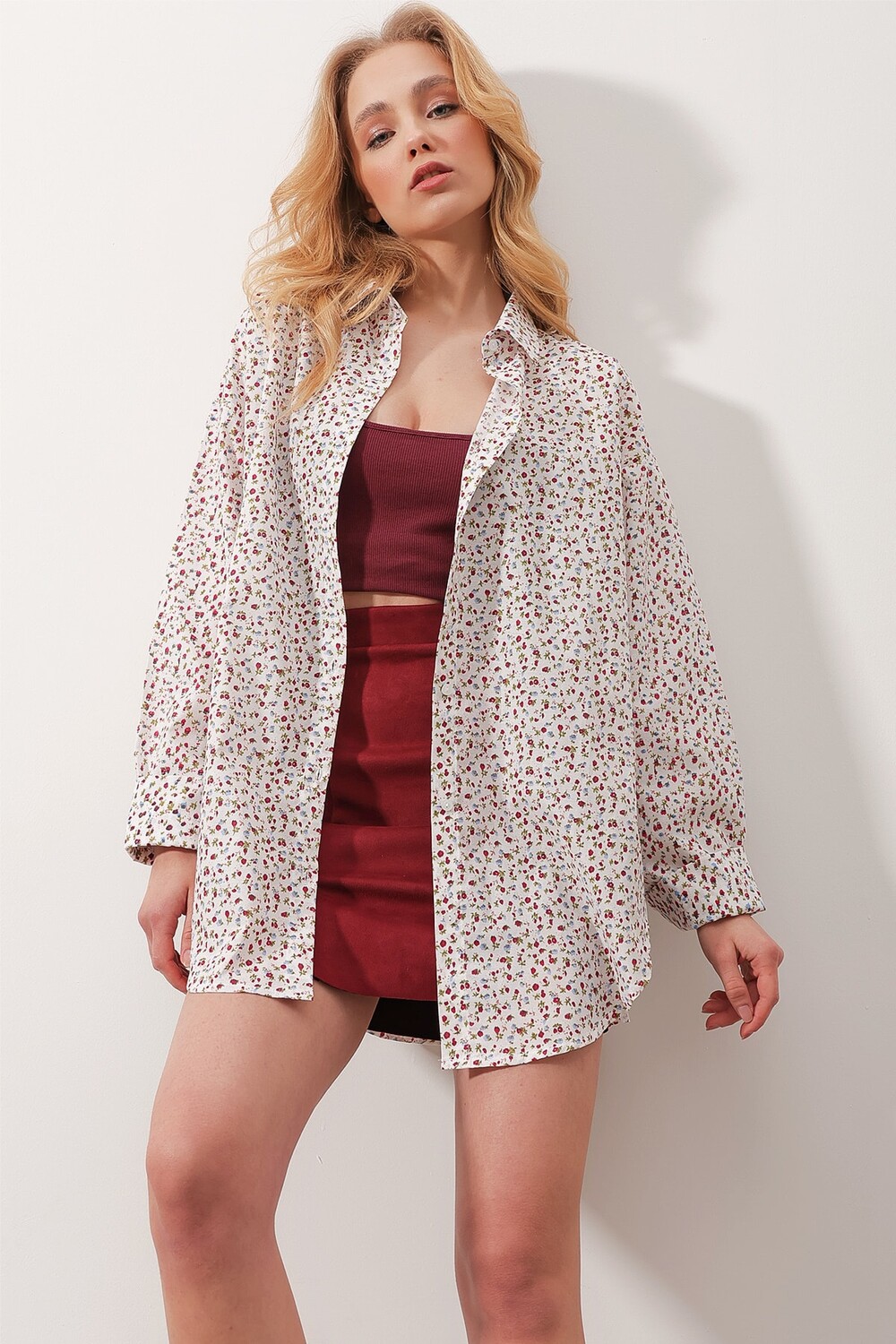 

Рубашка - Розовая - Oversize Trend Alaçatı Stili, розовый