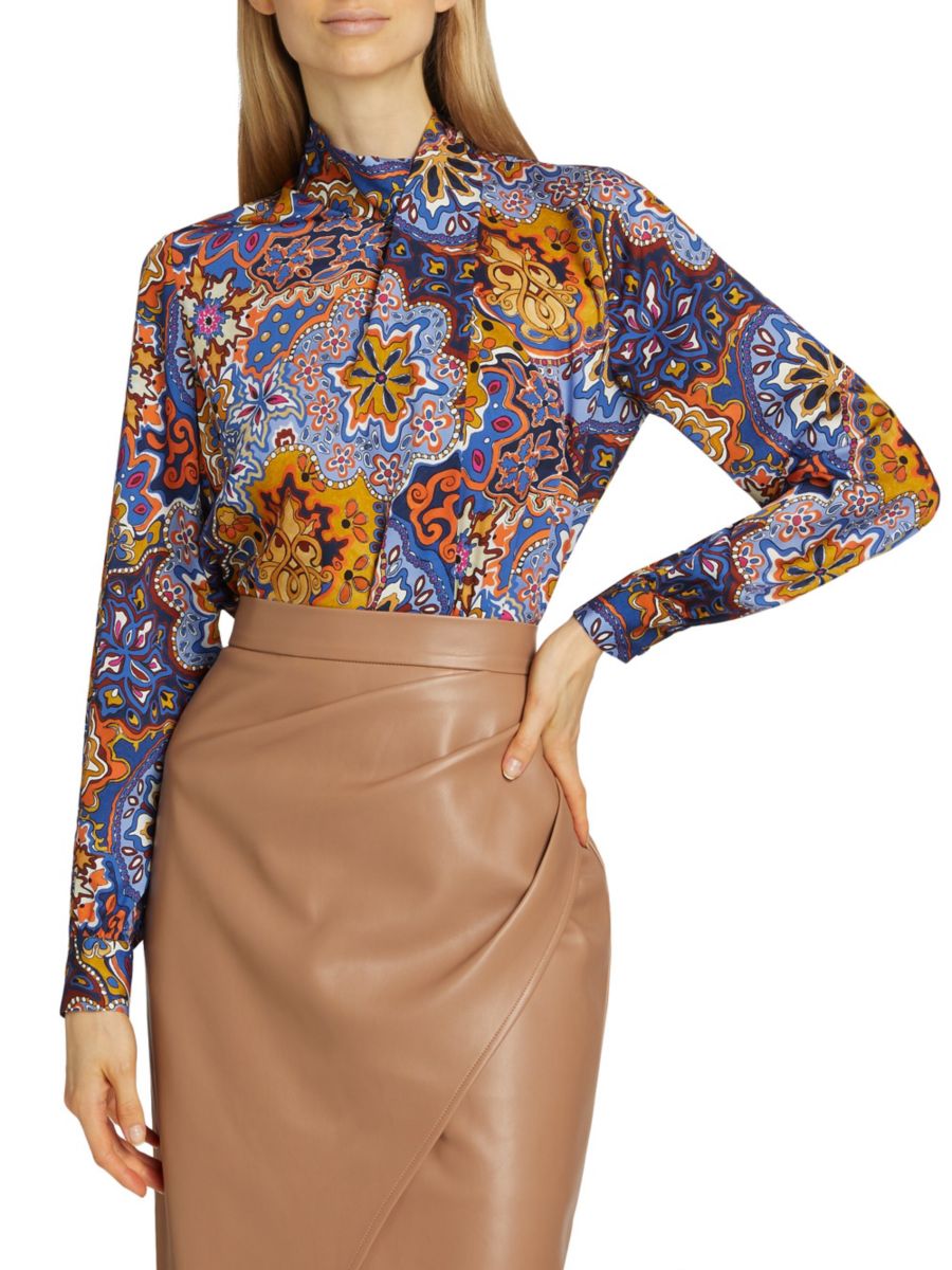 

Шелковая блузка Jaden Paisley Elie Tahari, цвет Night Garden Print