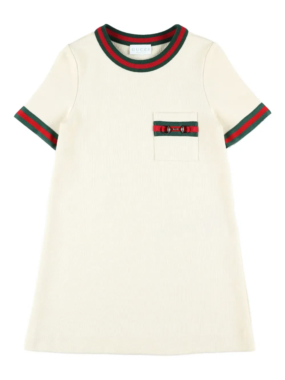 Платье с короткими рукавами и нагрудным карманом Gucci Kids, нейтральный