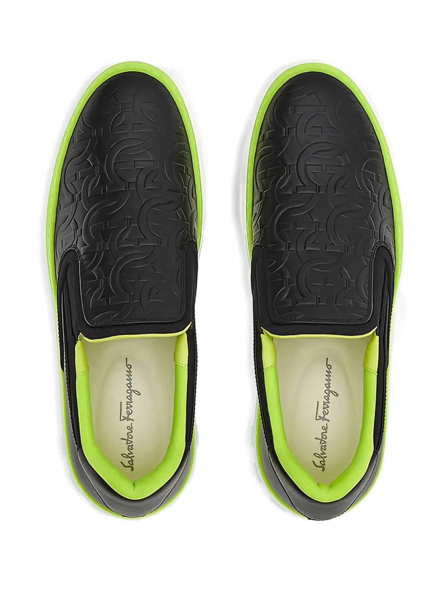 Мужские кроссовки-слипоны с тисненым логотипом, желто-черные Salvatore Ferragamo, желтый/черный — фото 3