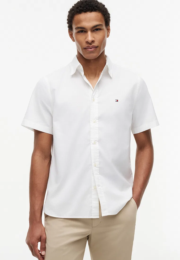 Рубашка оксфорд с коротким рукавом, легкая, TH Mainline Tommy Hilfiger, белый