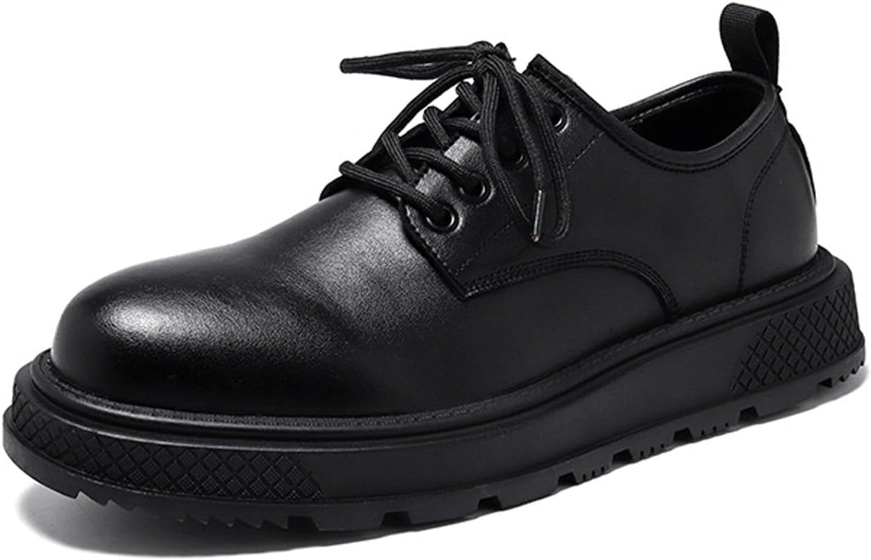 

Мужские кожаные оксфорды с круглым носком на платформе, классические шнуровкой, удобные, с нескользящей подошвой, с приподнятой мягкой подошвой, дерби, рабочие, повседневные, для бизнес-образа Nsneond, черный