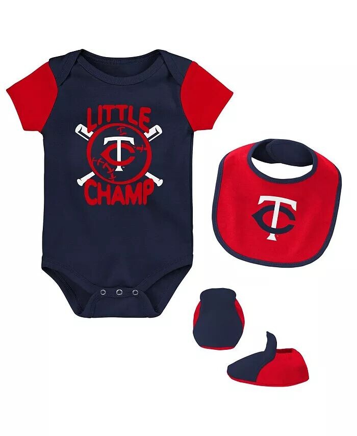 

Комплект из трех боди с нагрудником и пинетками Minnesota Twins Little Champ для маленьких мальчиков и девочек, темно-синий и красный Outerstuff, синий