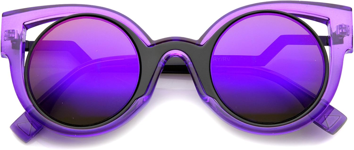 

Солнцезащитные очки zeroUV в стиле «кошачий глаз» с полупрозрачной оправой, ступенчатыми дужками и двухцветной заушной системой (фиолетово-черный/фиолетовое зеркало), Purple-black / Purple Mirror