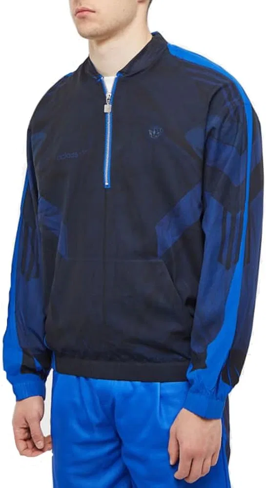 Мужская шелковая спортивная куртка adidas Originals с половинной молнией, синяя, цвет Power Blue — фото 3