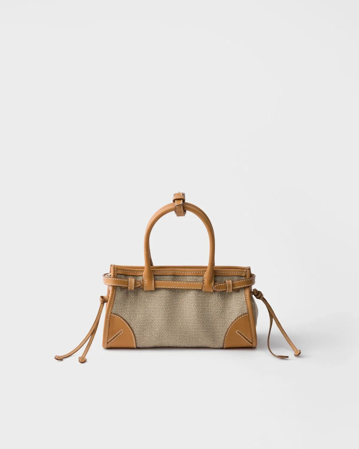 Маленькая льняная и кожаная сумка Prada Bonnie, бежевый — фото 4