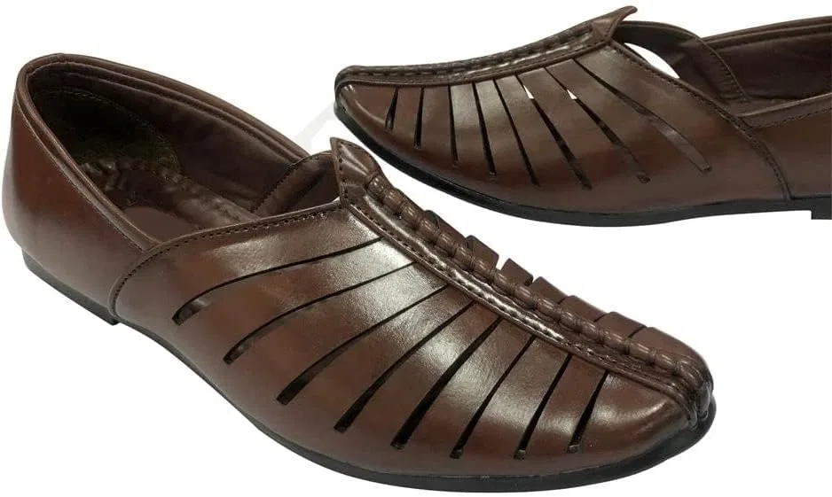 Shoe Bazar Мужские дышащие коричневые модные низкие туфли-джутти в индийском этническом стиле — фото 3