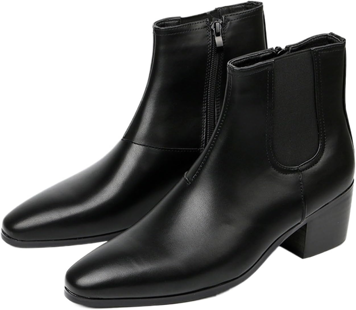 

Классические ботинки Челси на высоком каблуке с боковой молнией для мужчин с модным заостренным носком Dmgyck, черный