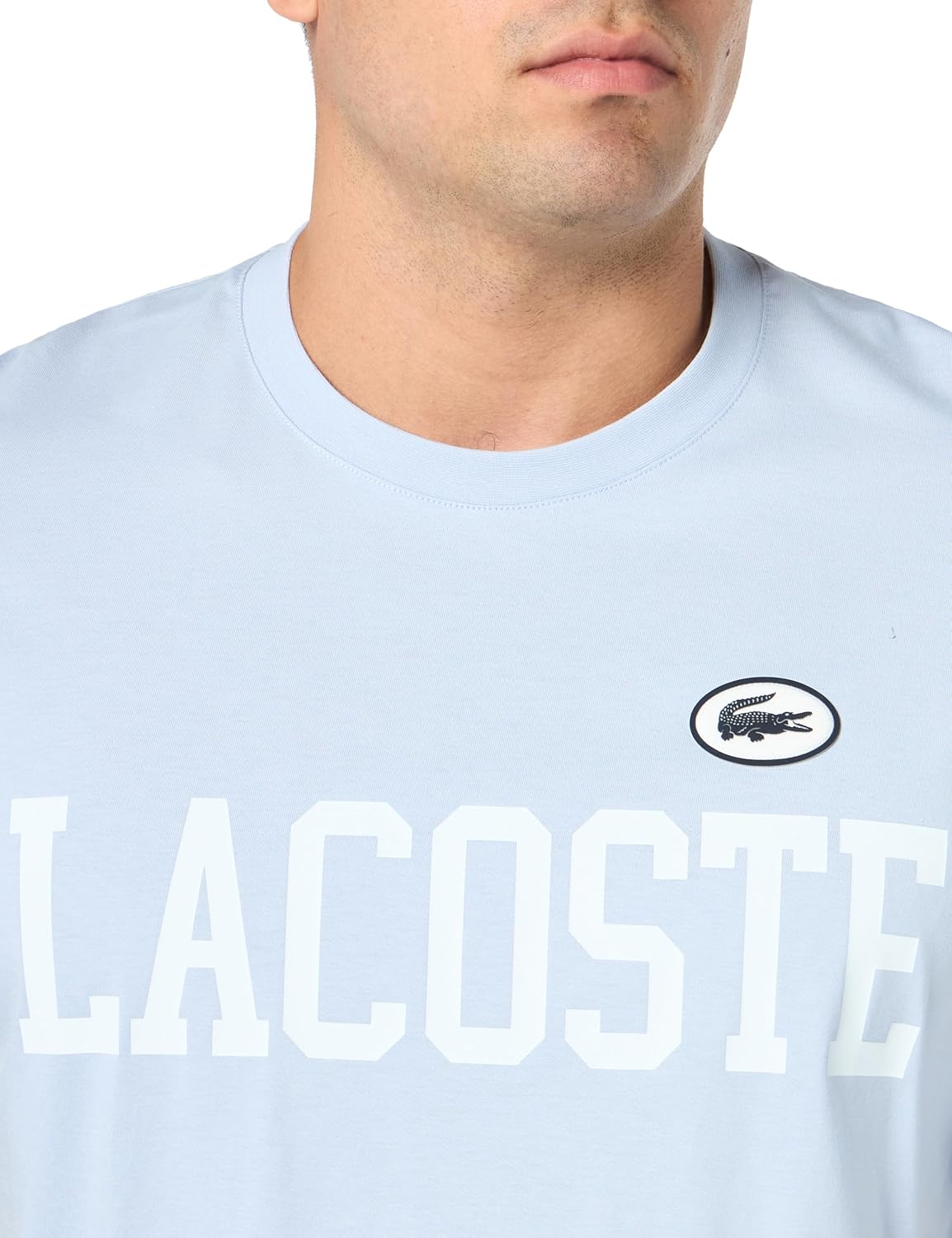 Мужская футболка Lacoste с коротким рукавом, классического кроя, с крупной надписью Lacoste., Phoenix Blue — фото 2