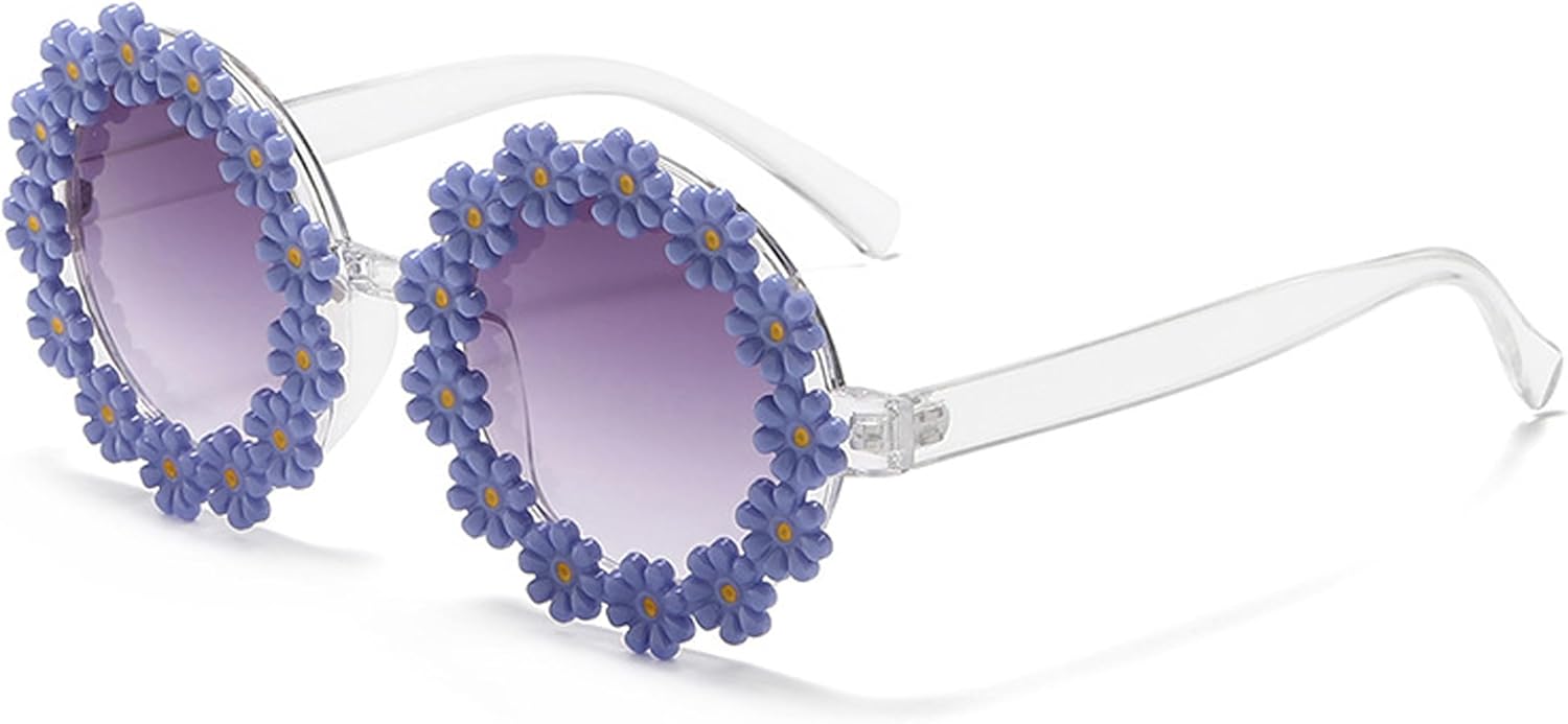 

Круглые солнцезащитные очки в форме цветка для женщин, ретро-стиль, милые очки с ромашками, защита от УФ-излучения UV 400, очки в форме цветка для отдыха на природе и на пляже SJBNCai, Blue