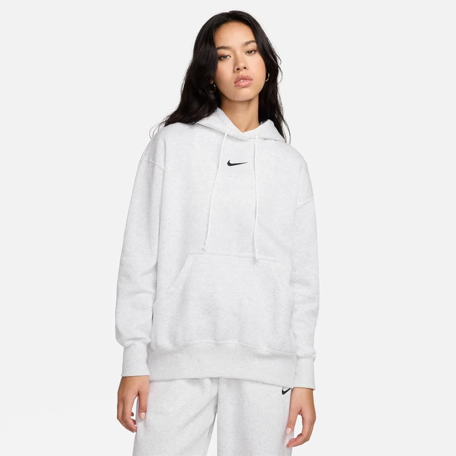 Худи Nike Women's Sportswear Phoenix Fleece Oversized Pullover, Birch Heather/Black — фото 3
