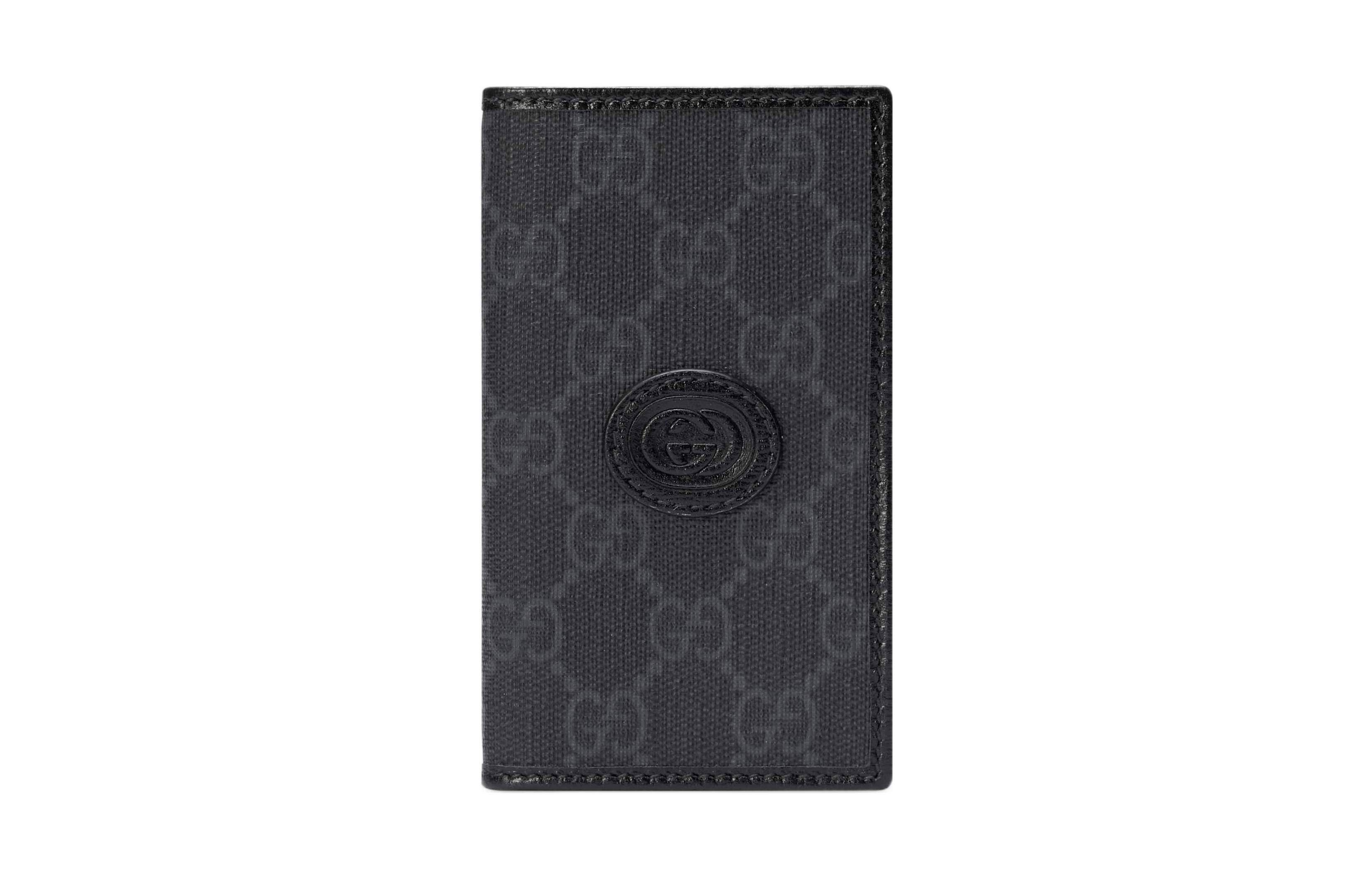 

GUCCI Мужской черный картхолдер из переплетенного холста с кожаной отделкой
