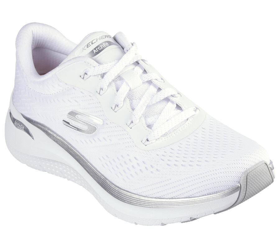 SKECHERS Женские кроссовки ARCH FIT 2.0 GLOW THE DISTANCE слипоны белые / серебристые
