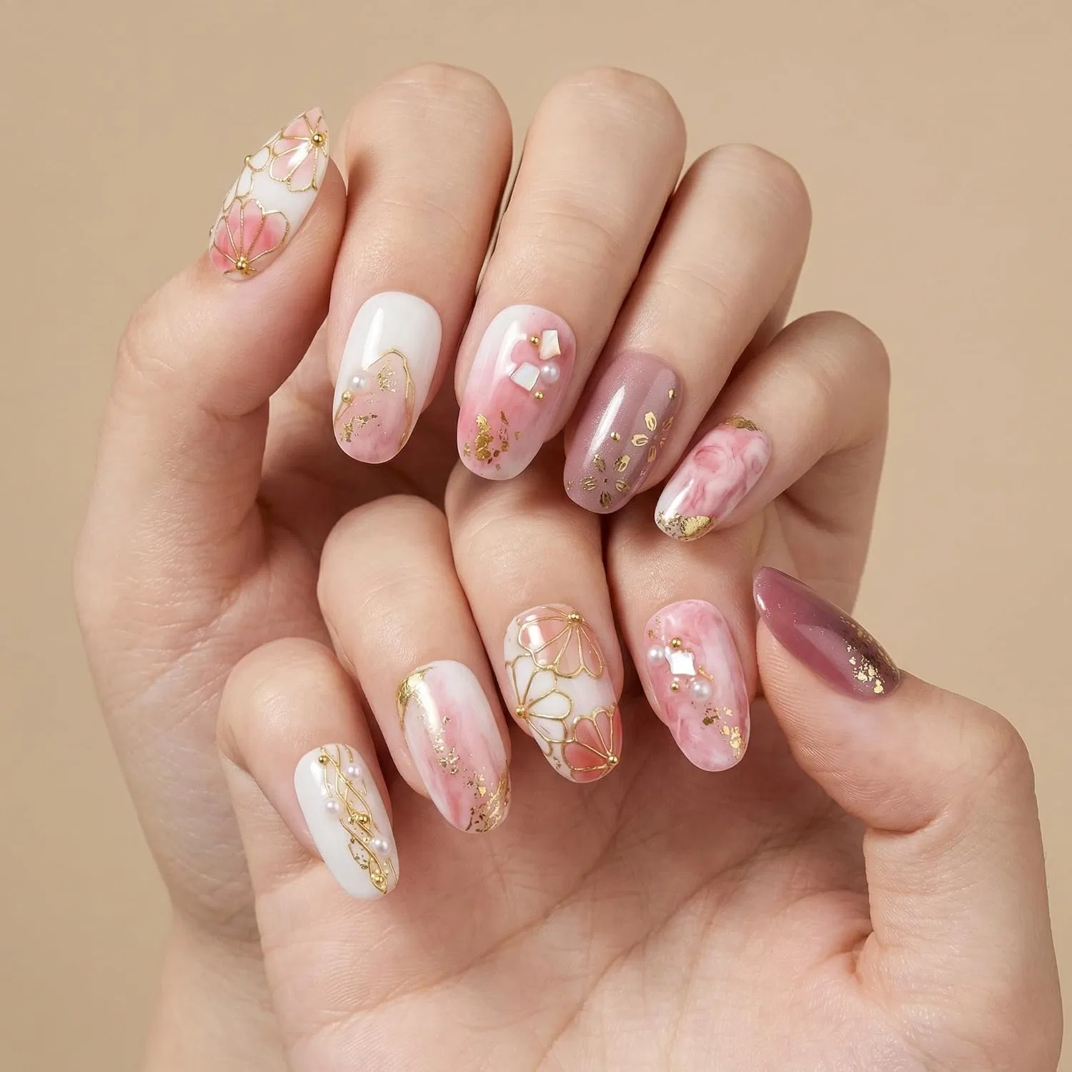 Накладные ногти Sun&Beam Nails, круглые, розовые, с мраморным эффектом, 10 шт. Sun&Beam Nails, #307 — фото 3